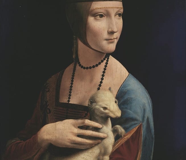 The Lady with an Ermine (Italian: Dama con l'ermellino [ˈdaːma kon lermelˈliːno]; Polish: Dama z gronostajem) is a portrait painting widely attributed to the Italian Renaissance artist Leonardo da Vinci. Dated to c. 1489–1491, the work is painted in oils on a panel of walnut wood. Its subject is Cecilia Gallerani, a mistress of Ludovico Sforza ("Il Moro"), Duke of Milan; Leonardo was painter to the Sforza court at the time of its execution. It is one of only four surviving portraits of women painted by Leonardo, the others being Ginevra de' Benci, La Belle Ferronnière and the Mona Lisa