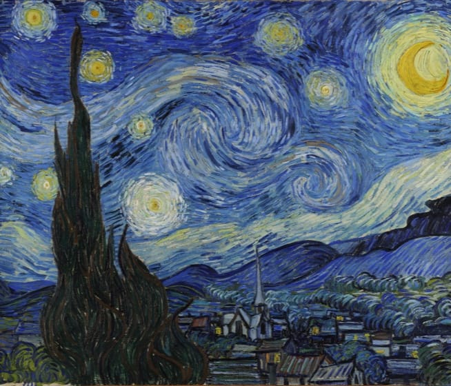 Although The Starry Night was painted during the day in Van Gogh's ground-floor studio, it would be inaccurate to state that the picture was painted from memory. The view has been identified as the one from his bedroom window, facing east, a view which Van Gogh painted variations of no fewer than twenty-one times, including The Starry Night. "Through the iron-barred window," he wrote to his brother, Theo, around 23 May 1889, "I can see an enclosed square of wheat ... above which, in the morning, I watch the sun rise in all its glory."